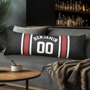 Black and Red Sports Jersey Custom Name Number Lichaamskussen