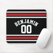 Black and Red Sports Jersey Custom Name Number Muismat (Met muis)