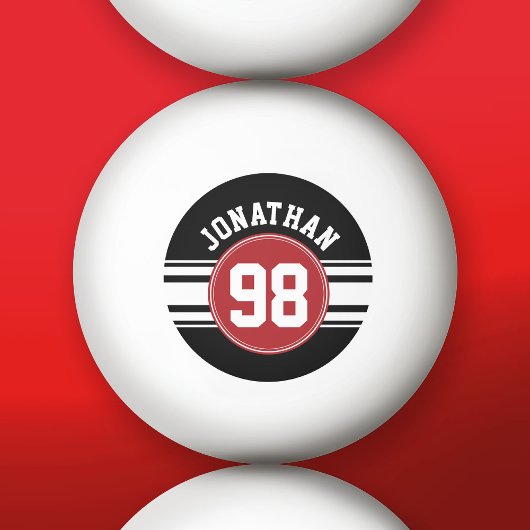 Black and Red Sports Jersey Custom Name Number Pingpongbal