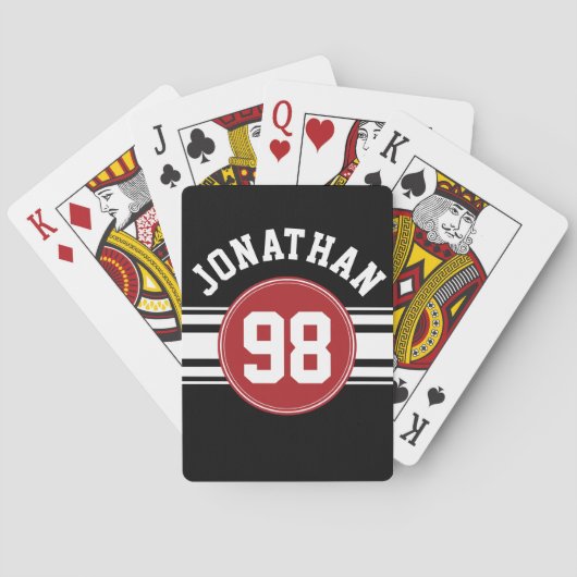 Black and Red Sports Jersey Custom Name Number Pokerkaarten (Achterkant)