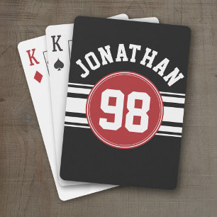 Black and Red Sports Jersey Custom Name Number Pokerkaarten