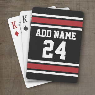 Black and Red Sports Jersey Custom Name Number Pokerkaarten