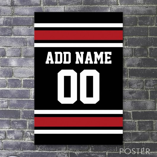 Black and Red Sports Jersey Custom Name Number Poster