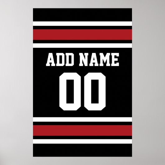 Black and Red Sports Jersey Custom Name Number Poster (Voorkant)