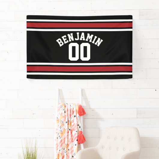 Black and Red Sports Jersey Custom Name Number Spandoek (Insitu)