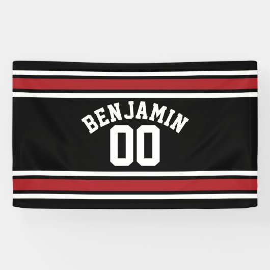 Black and Red Sports Jersey Custom Name Number Spandoek (Horizontaal)