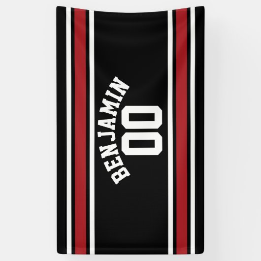 Black and Red Sports Jersey Custom Name Number Spandoek (Verticaal)