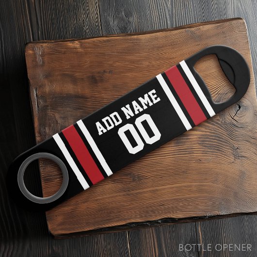 Black and Red Sports Jersey Custom Name Number Speed Flessenopener