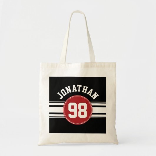 Black and Red Sports Jersey Custom Name Number Tote Bag (Voorkant)
