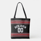 Black and Red Sports Jersey Custom Name Number Tote Bag (Achterkant)