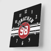 Black and Red Sports Jersey Custom Name Number Vierkante Klok (Hoek)