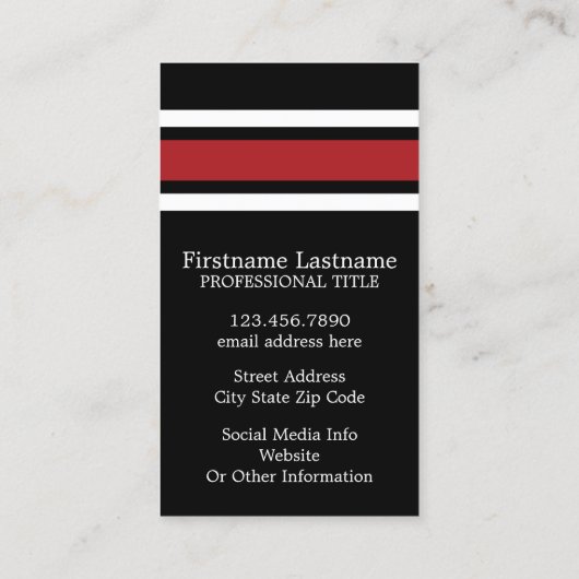 Black and Red Sports Jersey Custom Name Number Visitekaartje (Achterkant)