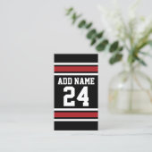 Black and Red Sports Jersey Custom Name Number Visitekaartje (Staand voorkant)