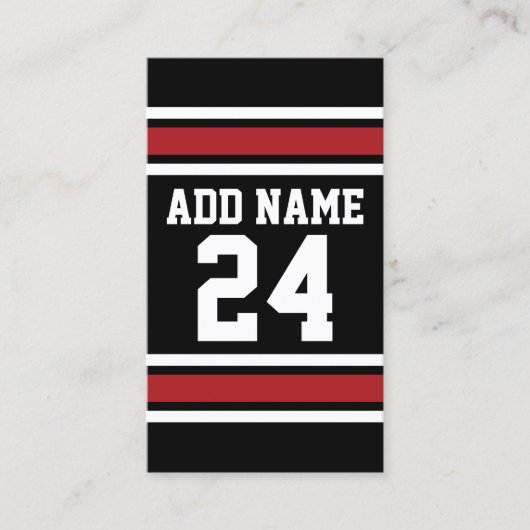 Black and Red Sports Jersey Custom Name Number Visitekaartje (Voorkant)