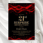 Black and Red Surprise 21st Birthday Party Kaart