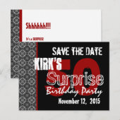 Black and Red Surprise 50ste verjaardag Aankondigingskaart (Voorkant / Achterkant)