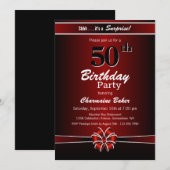Black and Red Surprise 50th Birthday Party Kaart (Voorkant / Achterkant)
