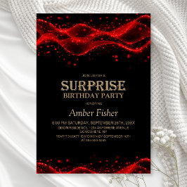 Black and Red Surprise Any Age Birthday Party Kaart