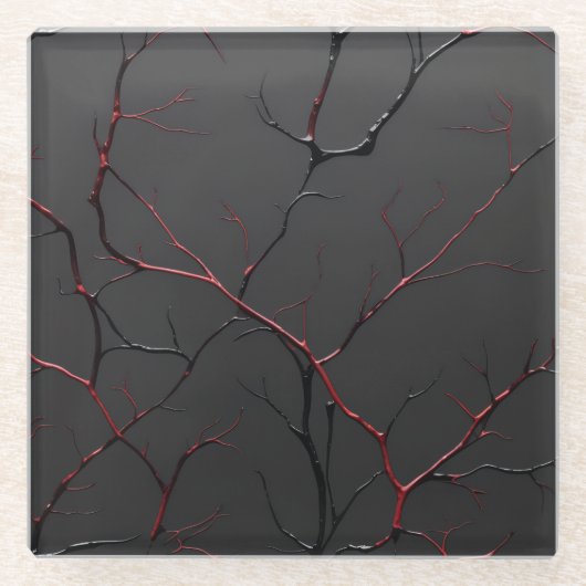 Black and Red Veins Glazen Onderzetter (Voorkant)