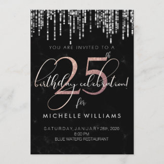 Black and Roos Gold Invitation Kaart