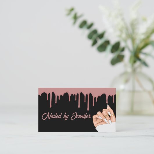 Black and Roos Gold Nail Tech Visitekaartje (Staand voorkant)