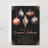 Black and Rose Gold Ornament Exchange Party Kaart (Voorkant)