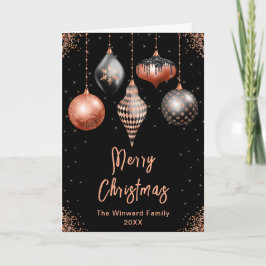 Black and Rose Gold Ornaments Merry Christmas Feestdagen Kaart