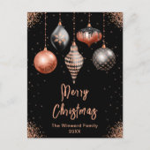 Black and Rose Gold Ornaments Merry Christmas Feestdagenkaart (Voorkant)