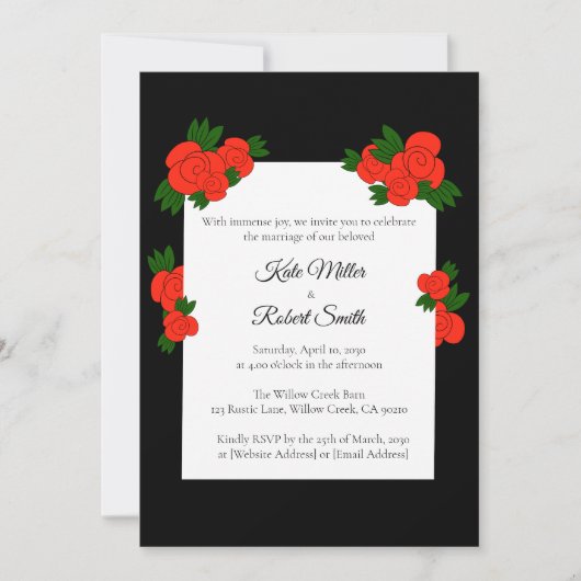 Black and Rose Wedding Invitations with RSVP Kaart (Voorkant)