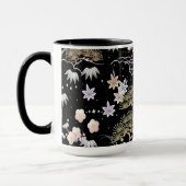 Black and Roze Cherry Blossom Floral Pattern Mok (Links)