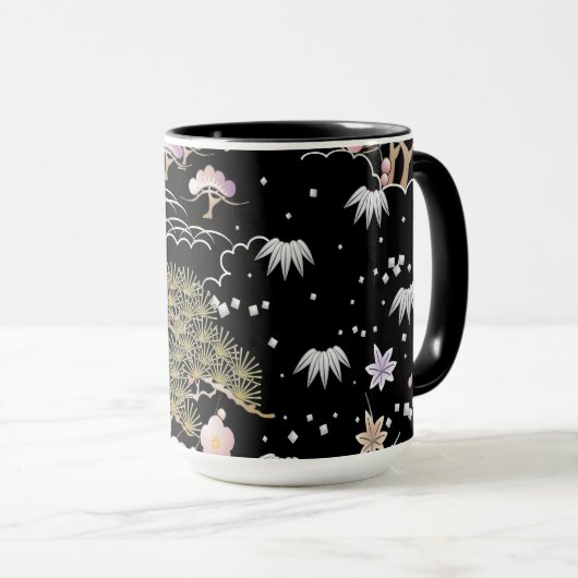 Black and Roze Cherry Blossom Floral Pattern Mok (Voorkant rechts)