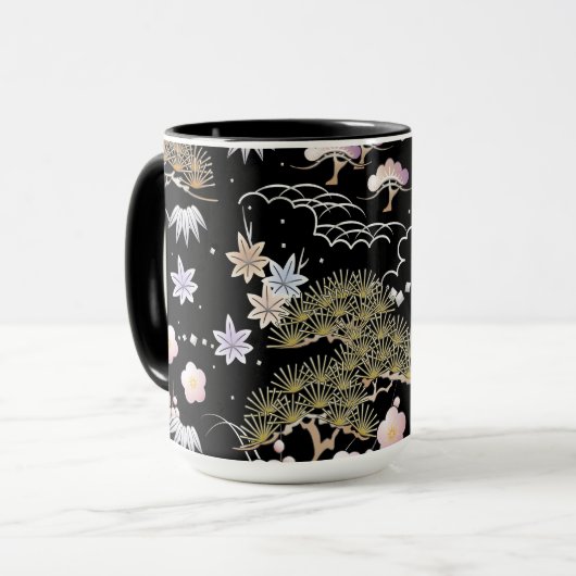Black and Roze Cherry Blossom Floral Pattern Mok (Voorkant links)