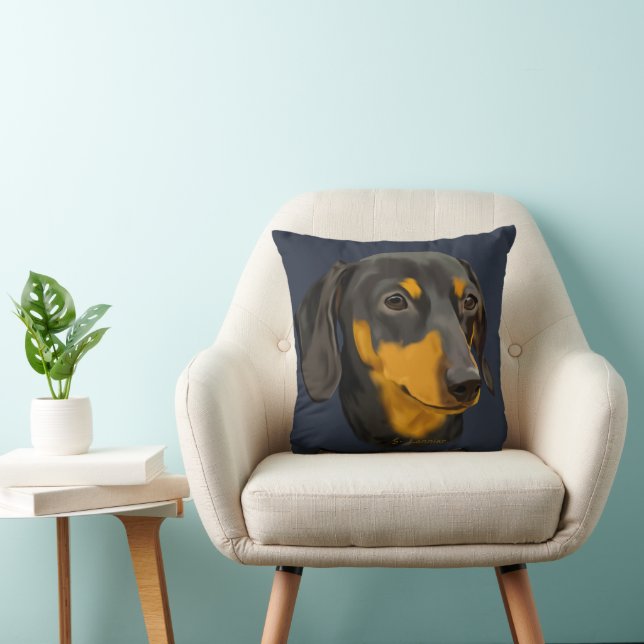Black and Rust Dachshund Dog Kussen (Stoel)