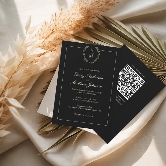 Black And Sage Wedding Invitation QR Code Kaart