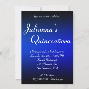 Black and Sapphire Blue Ombre Quinceañera Birthday Kaart