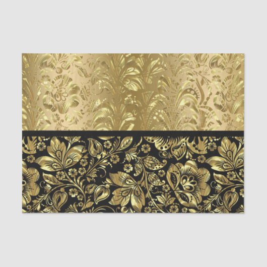 Black and Shiny Gold Floral Damaskers Tissuepapier (Voorkant)