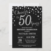 Black and Silver 50th Birthday Diamond Invitation Kaart (Voorkant)