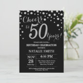 Black and Silver 50th Birthday Diamond Invitation Kaart (Staand voorkant)