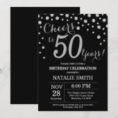 Black and Silver 50th Birthday Diamond Invitation Kaart (Voorkant / Achterkant)