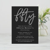 Black and Silver 50th Birthday Invitation Sjabloon Kaart (Staand voorkant)