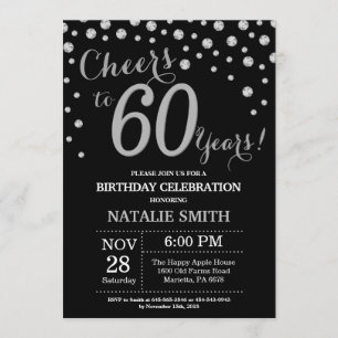 Black and Silver 60th Birthday Diamond Invitation Kaart