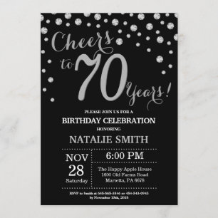 Black and Silver 70th Birthday Diamond Invitation Kaart