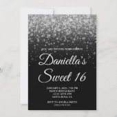 Black and Silver Bokeh Confetti Sweet 16 Kaart (Voorkant)