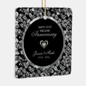 Black and Silver Damask 25th Jubileum Keramisch Ornament (Rechts)