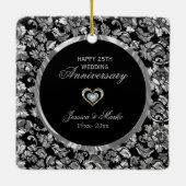 Black and Silver Damask 25th Jubileum Keramisch Ornament (Achterkant)