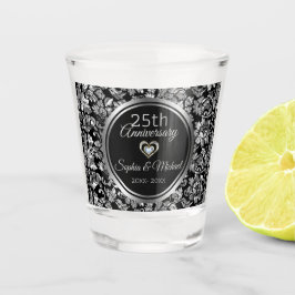 Black and Silver Damask 25th Jubileum Shot Glas