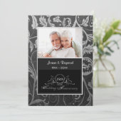 Black and Silver Damask 25th Wedding Jubileum Kaart (Staand voorkant)