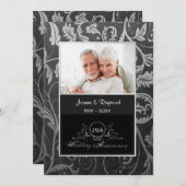 Black and Silver Damask 25th Wedding Jubileum Kaart (Voorkant / Achterkant)