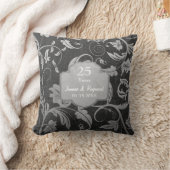 Black and Silver Damask 25th Wedding Jubileum Kussen (Deken)