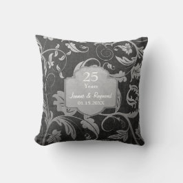 Black and Silver Damask 25th Wedding Jubileum Kussen